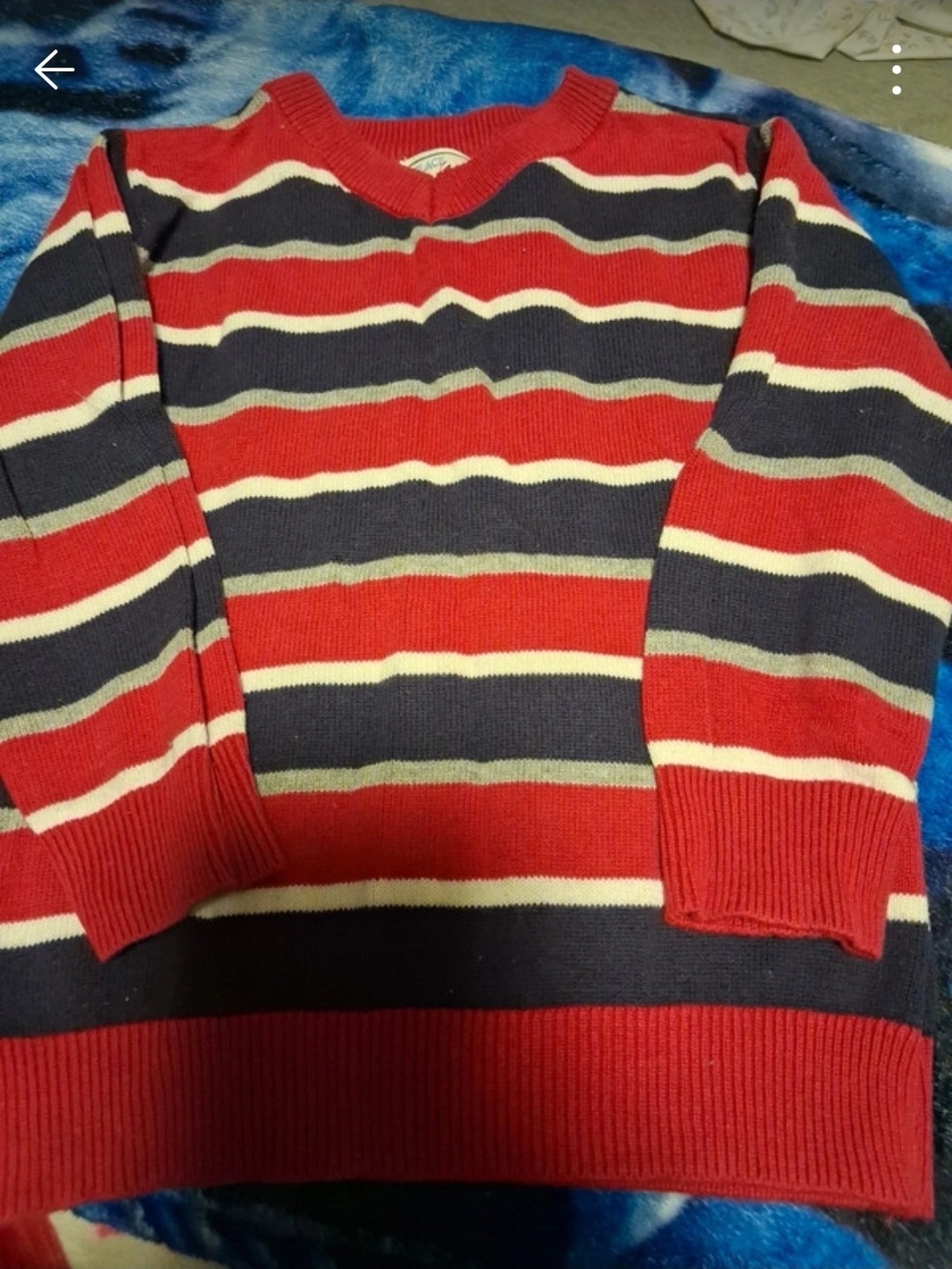 Men's Red & Navy Striped V-Neck Sweater